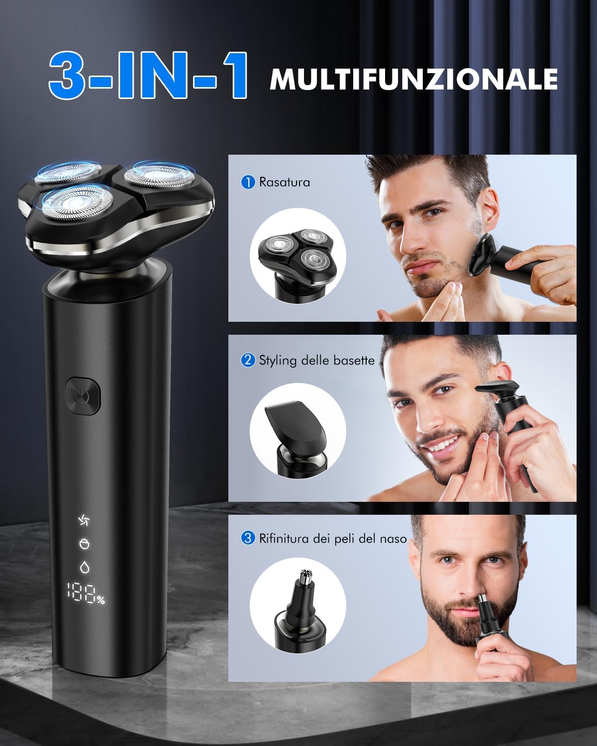 Thumbnail 5 de ETROBOT Rasoio Elettrico Barba Uomo: kit 3 in 1 con Dock di Ricarica e Display LED