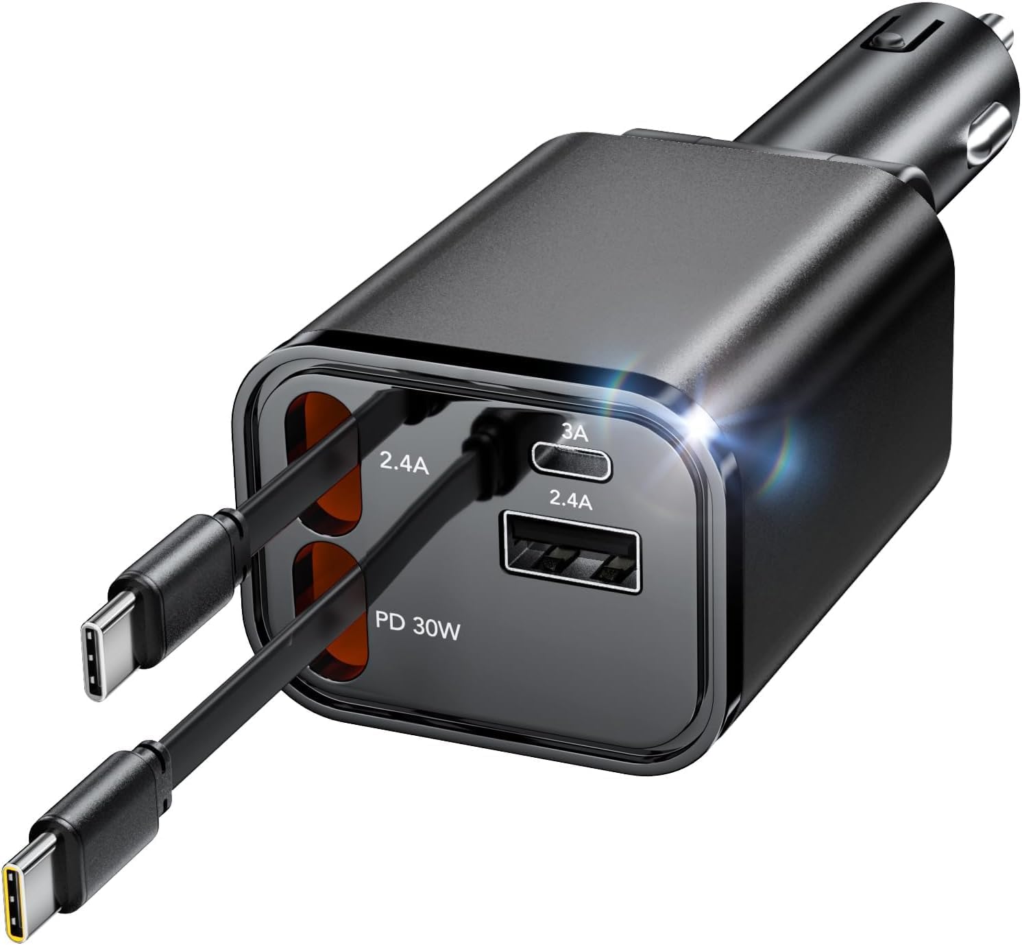 Detalle de COCIVIVRE 4 in 1 Auto-Ladegerät mit einziehbarem Kabel – USB-C Schnellladegerät für Zigarettenanzünder
