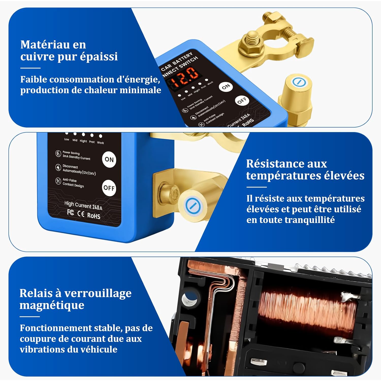 Detalle 2 de Kedifoai Coupe Circuit Batterie 12 V télécommandé sans fil avec affichage LED
