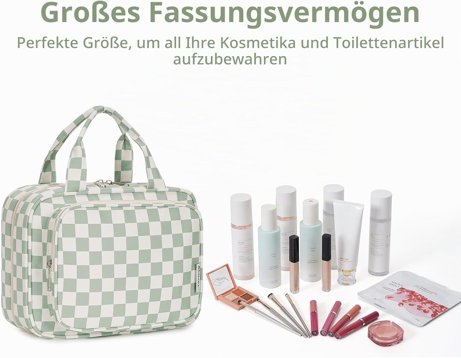 Detalle de Narwey Kariert Kulturtasche für Damen – Kulturbeutel zum Aufhängen mit 4 Fächern
