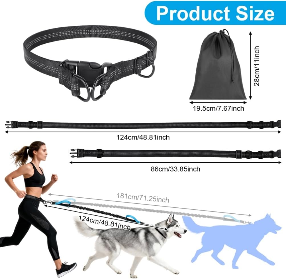 Detalle de OFFCUP Main Libre Chien — Laisse Canicross mains libres avec ceinture réfléchissante (Bleu Clair)