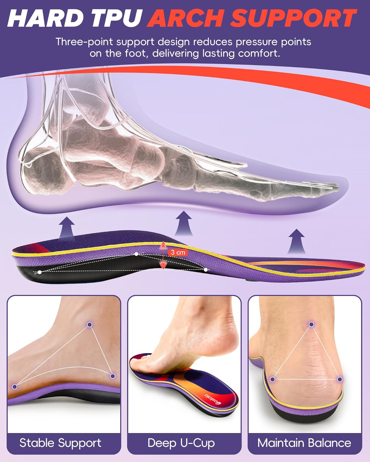 Thumbnail 1 de Goskala semelles orthopédiques nouvelle génération pour fasciite plantaire (violet, pointure M)