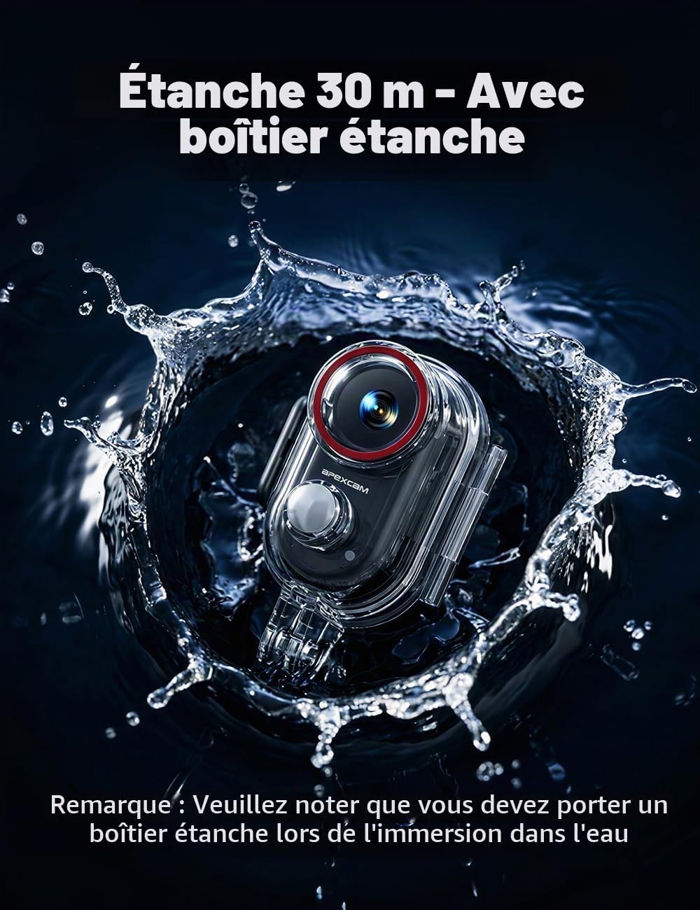 Detalle de Apexcam K70 mini-sportcamera, 4K 30 fps, 20 MP en magnetische bevestiging