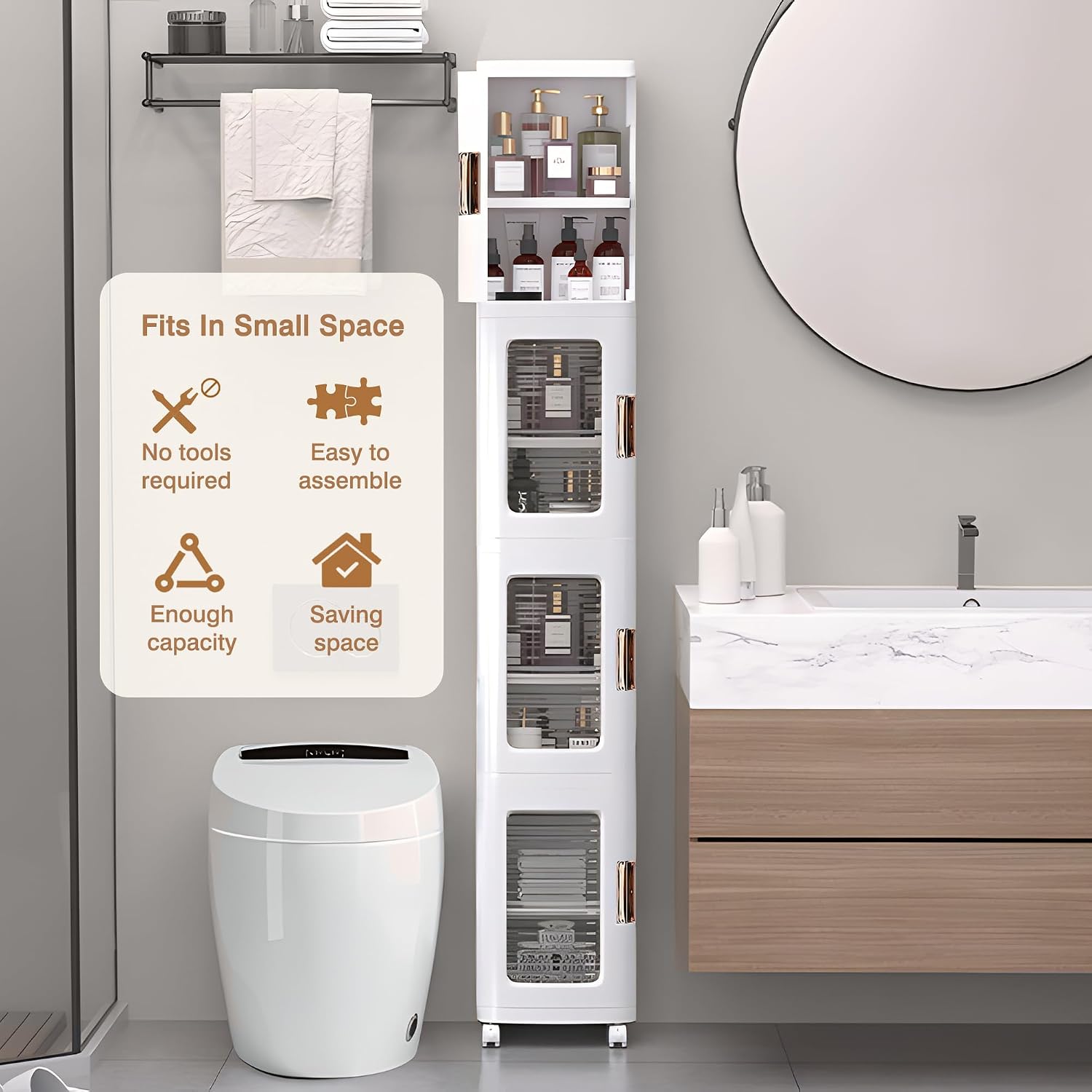 Thumbnail 2 de VECELO 4-Tier Tall Narrow Storage Cabinet 4-tier