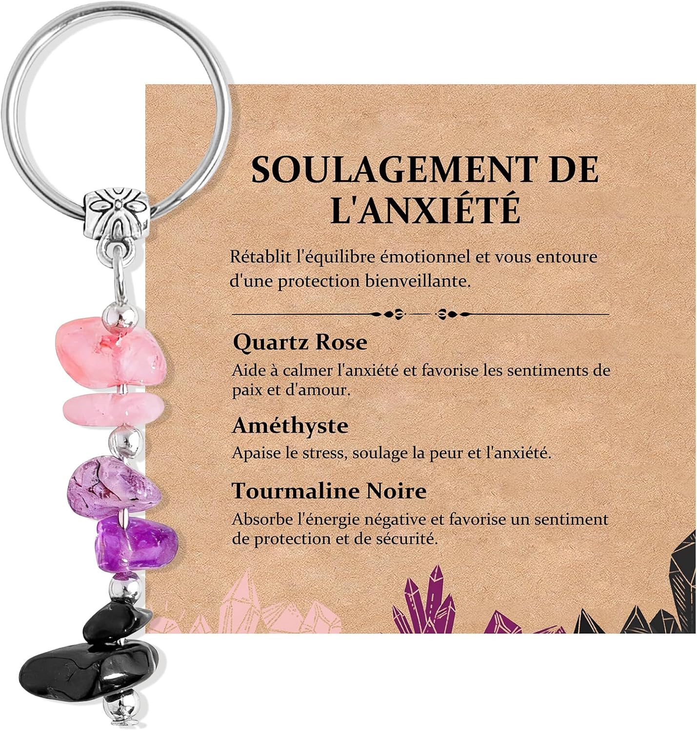 Seyaa Idee Cadeau Femme — Porte-clé élégant en pierre naturelle avec carte inspirante