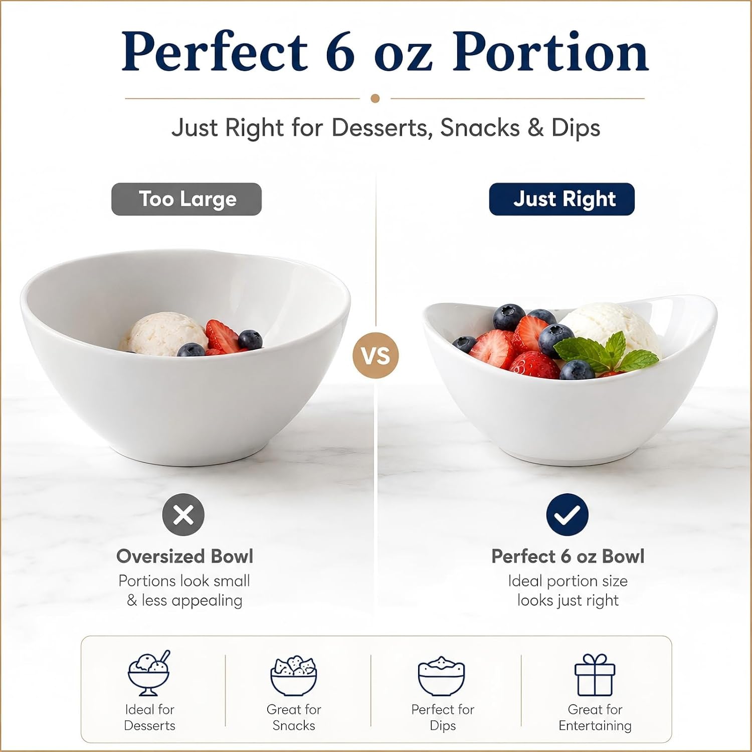 Detalle de Porcelain Dessert Bowls, 6 oz