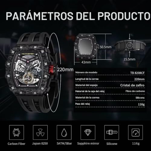 Detalle 2 de TSAR BOMBA TB-8204: Reloj automático masculino en acero 316 con zafiro y movimiento japonés