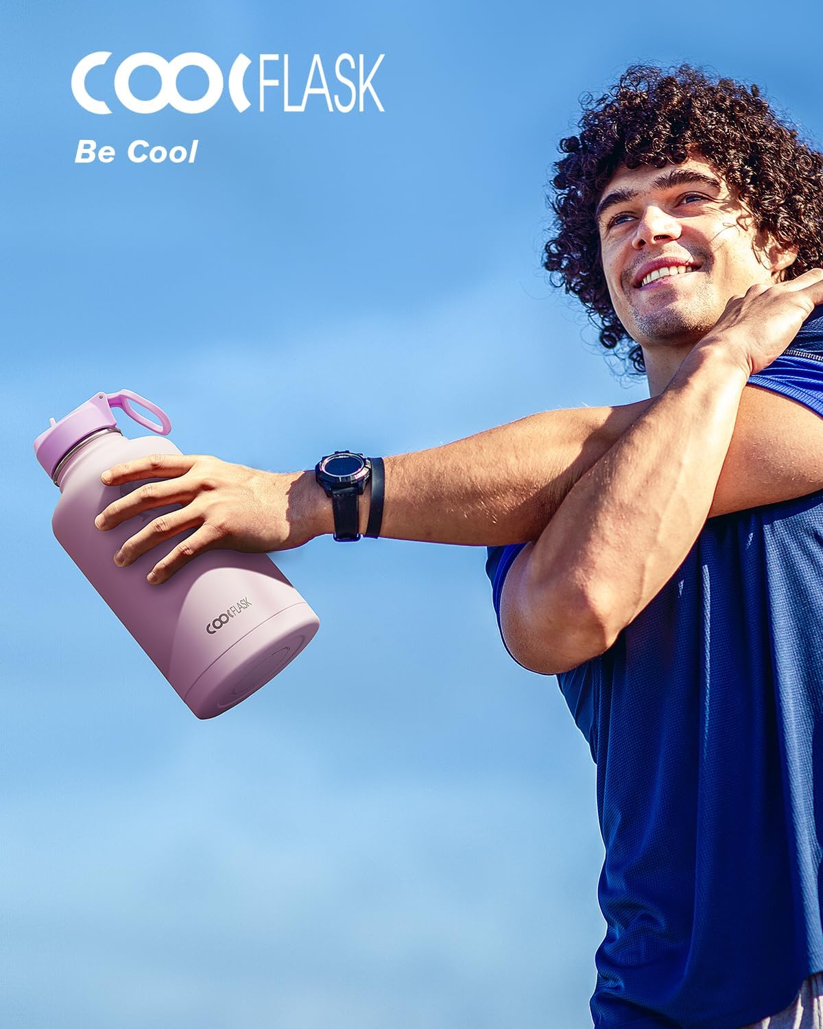 Detalle 2 de Coolflask Half Gallon Insulated Water Bottle with Straw & 3 Lids (64 oz) — Pink