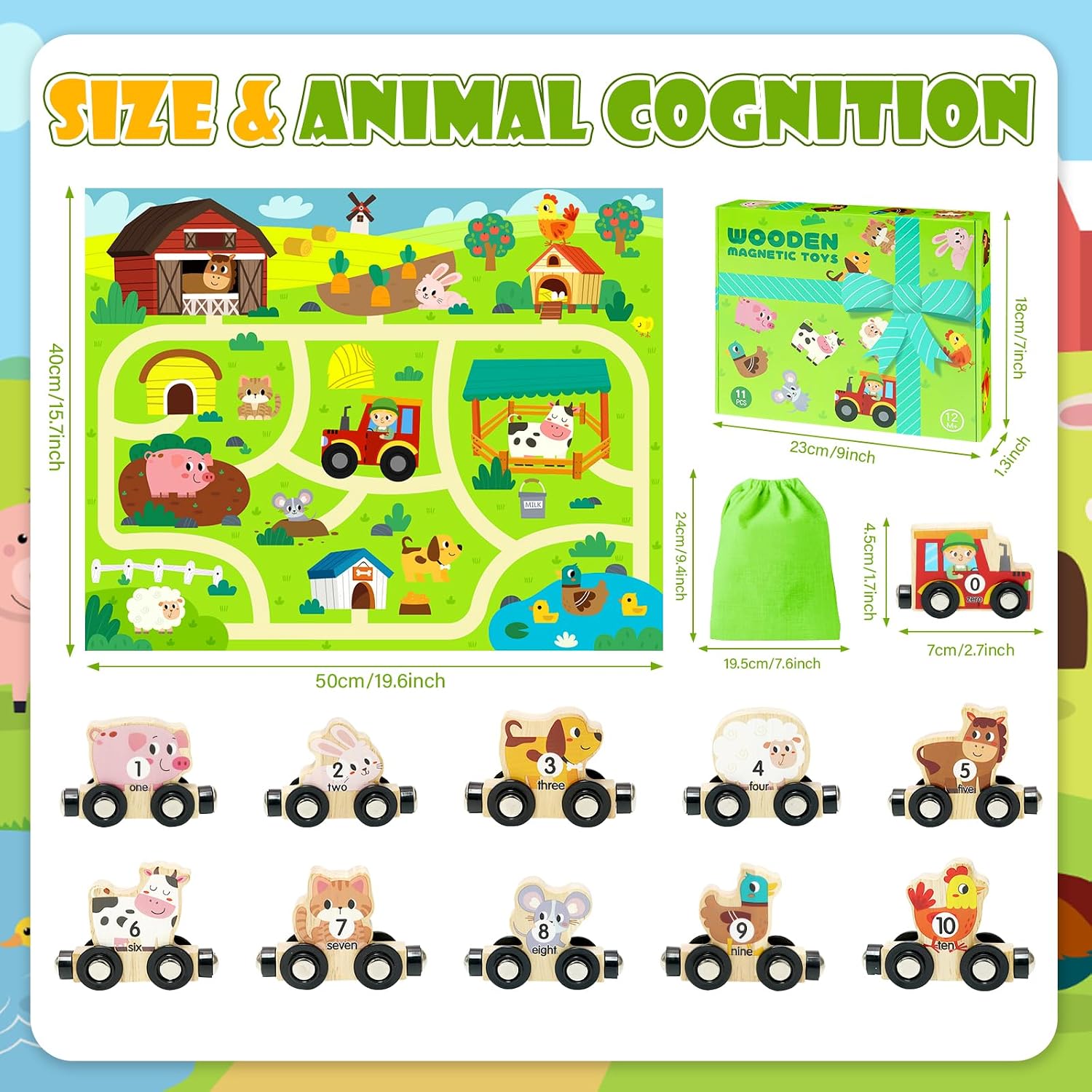 Thumbnail 6 de Toddler Wooden Train Toys: Magnetic Farm Train Set for 1–3 Year Olds