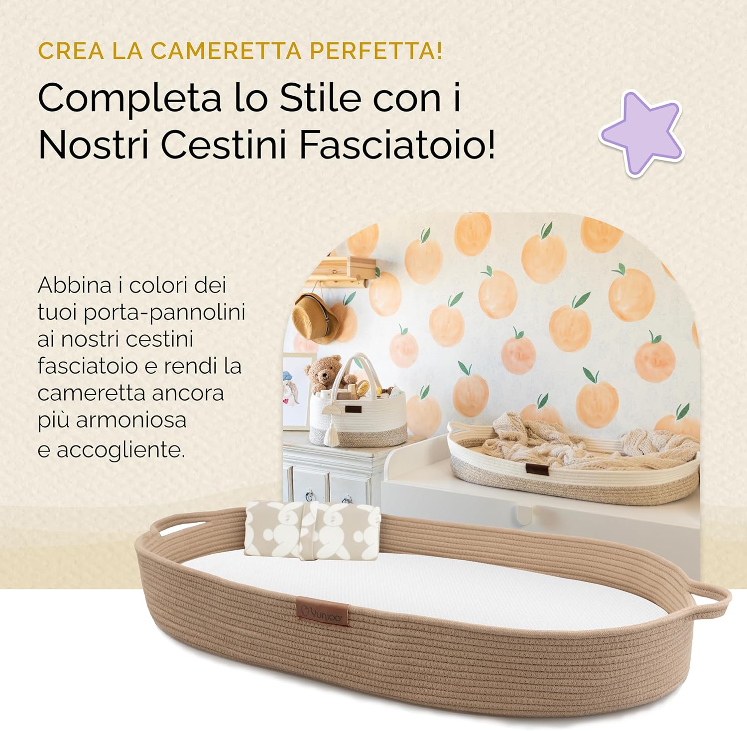 Thumbnail 6 de Yunioo Cestino Porta Pannolini – Organizer Fasciatoio Neonato con Maniglie Robust e Divisori Rimovibili