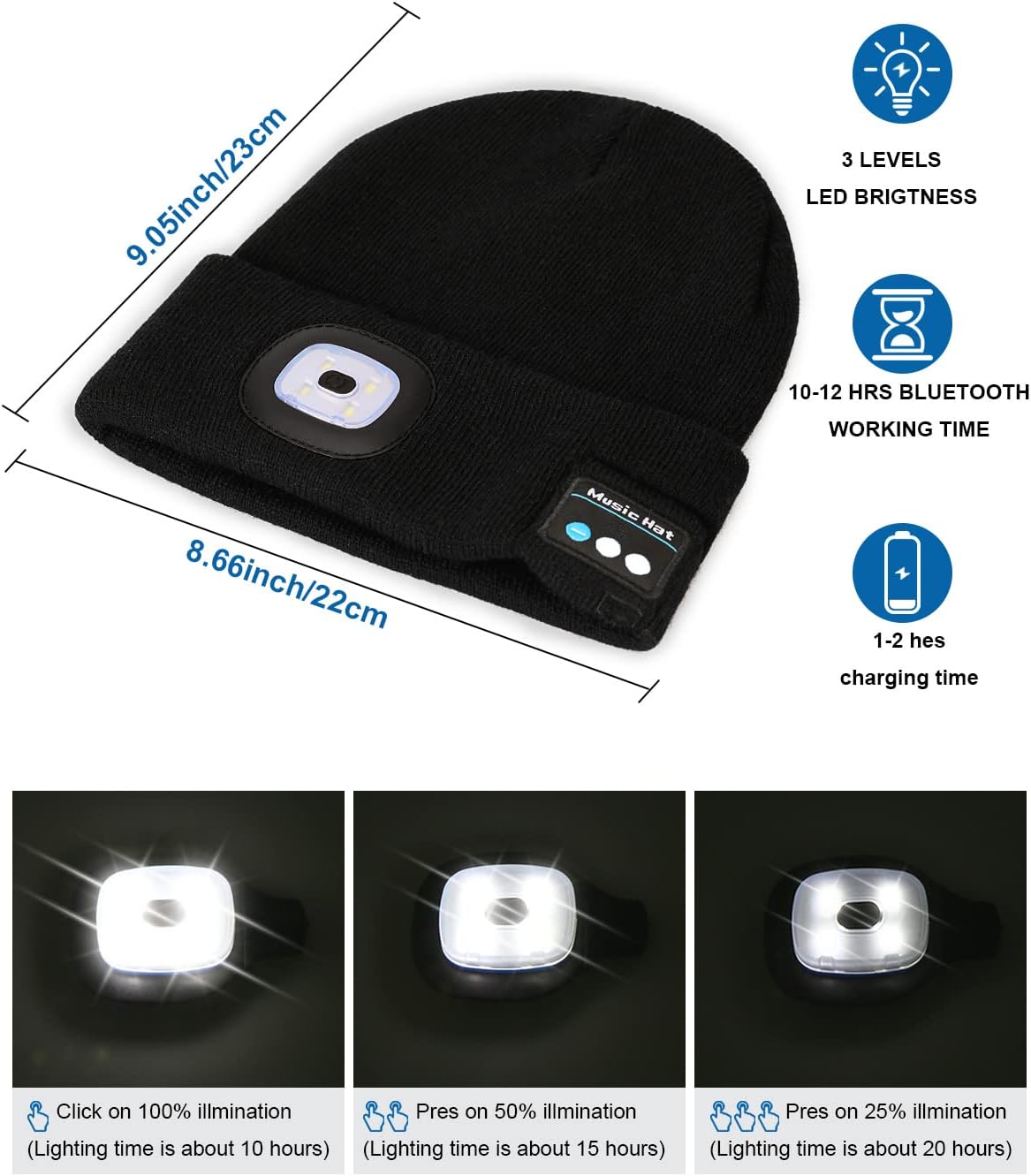 Thumbnail 4 de MELASA Bluetooth beanie-21 Hat with LED Light and Wireless Audio