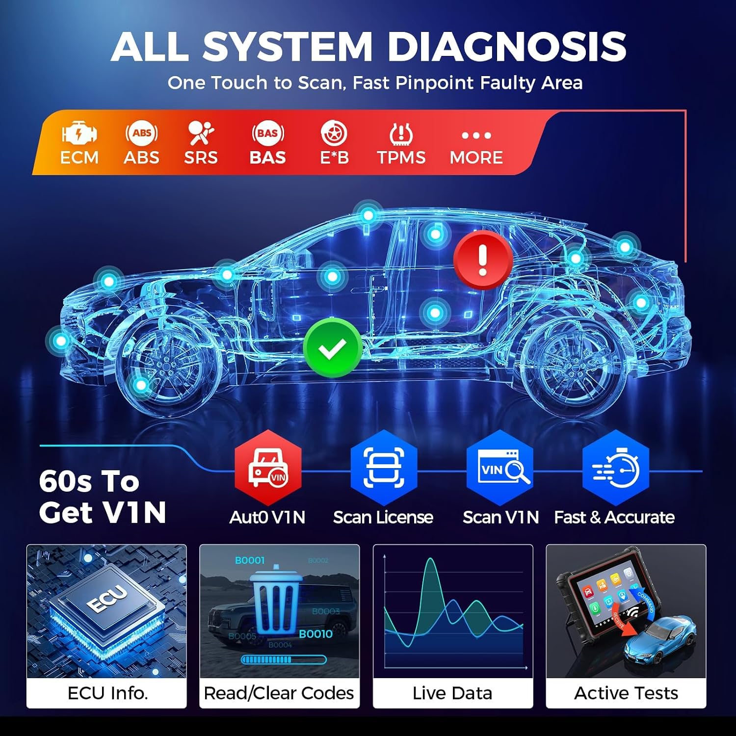 Detalle de Autel MaxiCOM MK900 Bidirectional Diagnostic Scanner with 8-Inch Display, CAN-FD & DoIP