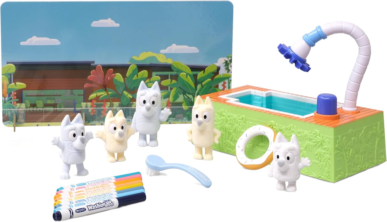 Detalle de CRAYOLA Washimals Bluey – Coffret d’activités avec piscine et 5 chiots
