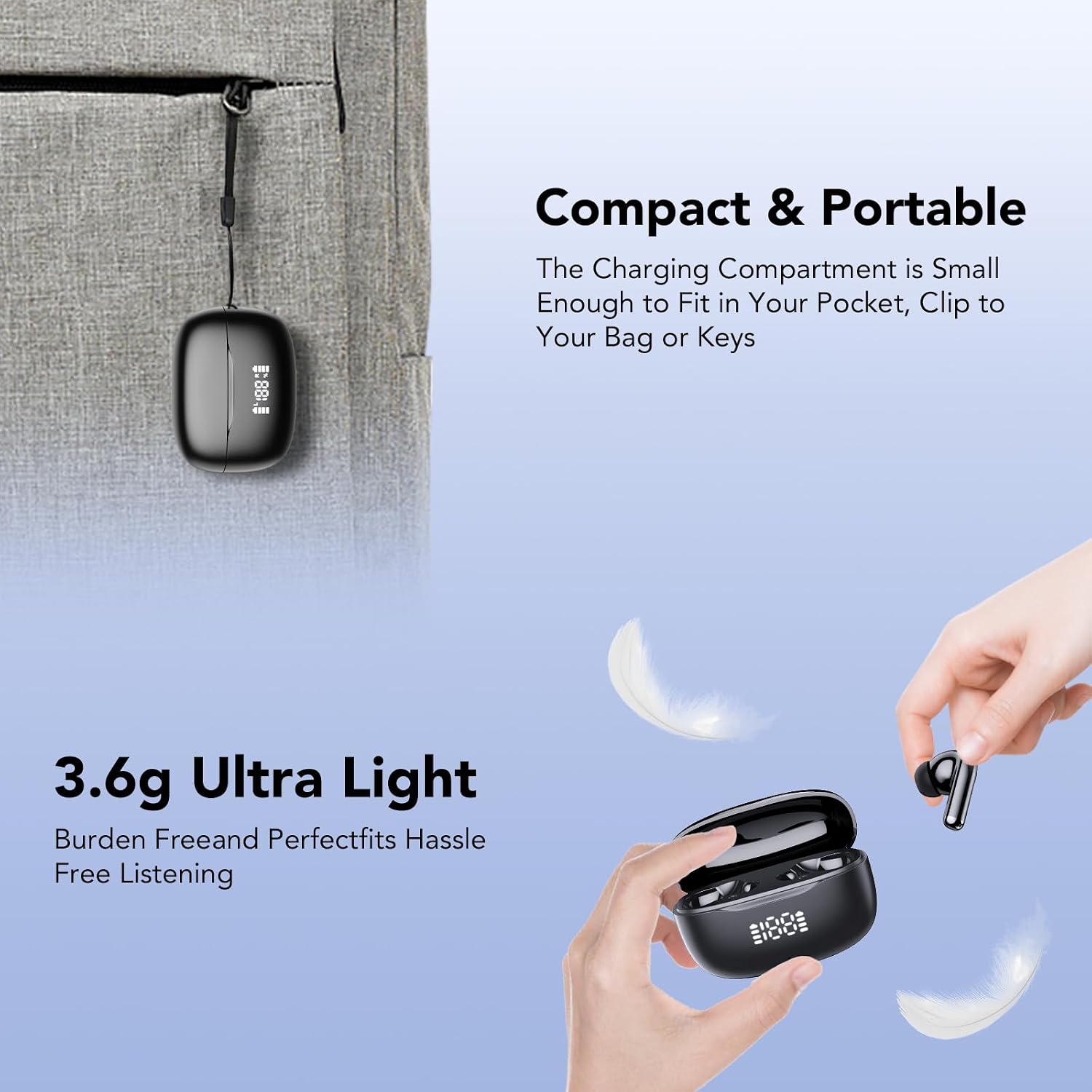 Thumbnail 5 de Bluetooth Kopfhörer In-Ear 5.3, ENC, IPX7 – 50 Std Laufzeit, 4 Mikrofone, LED Anzeige