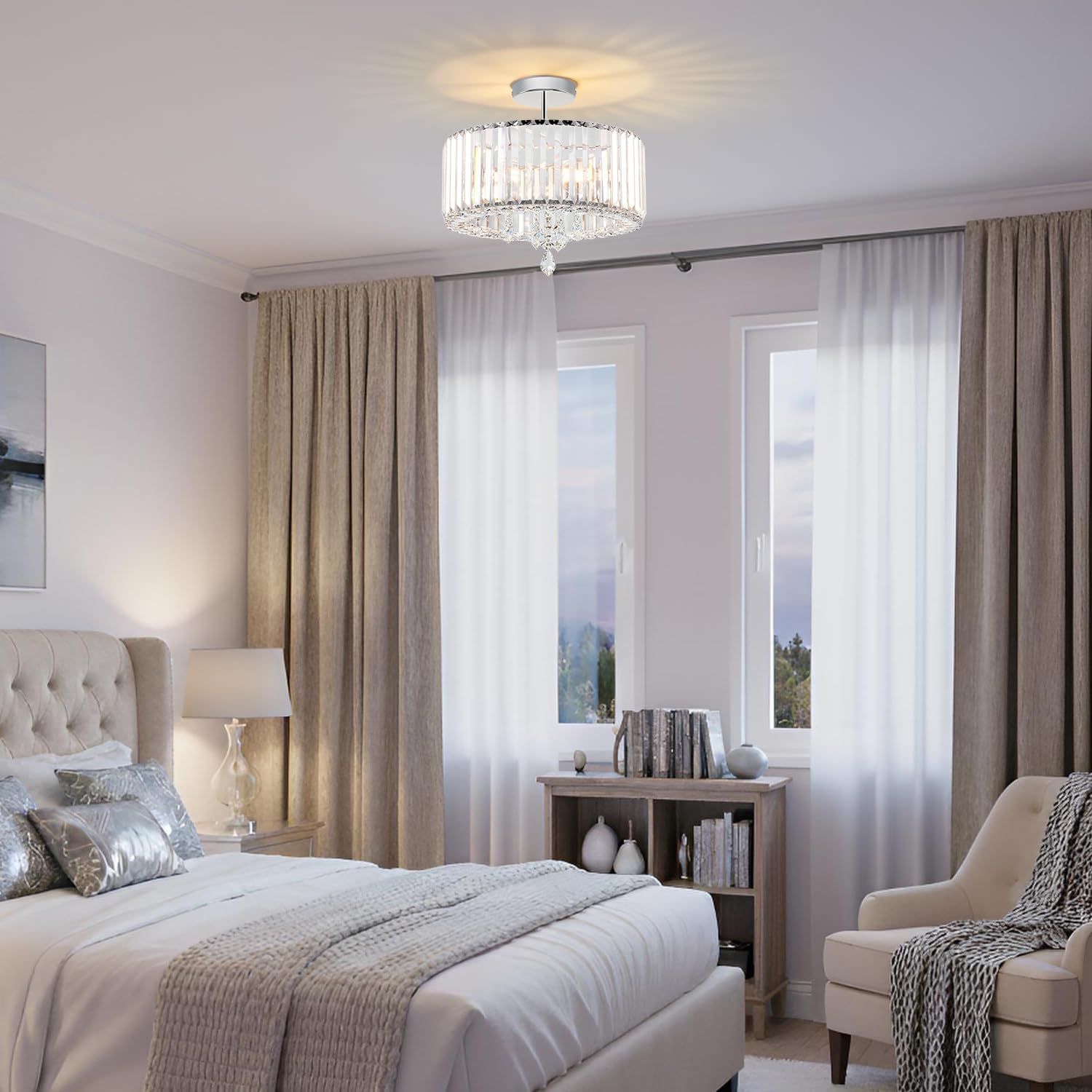 Thumbnail 6 de ANWIO Crystal Ceiling Lights 3-Light modern flush mount chandelier (E27, 36.5cm)