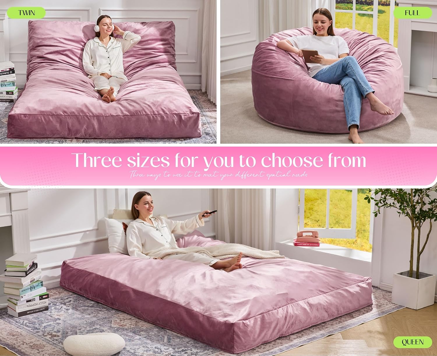 Detalle 2 de Hobestluk 3-in-1 Bean Bag Chair, Twin Size
