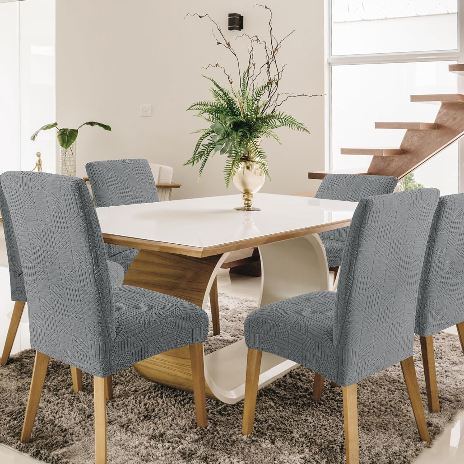 Thumbnail 2 de Ystyle lot de 6 housses de chaise élastiques (gris clair) pour salle à manger, lavables