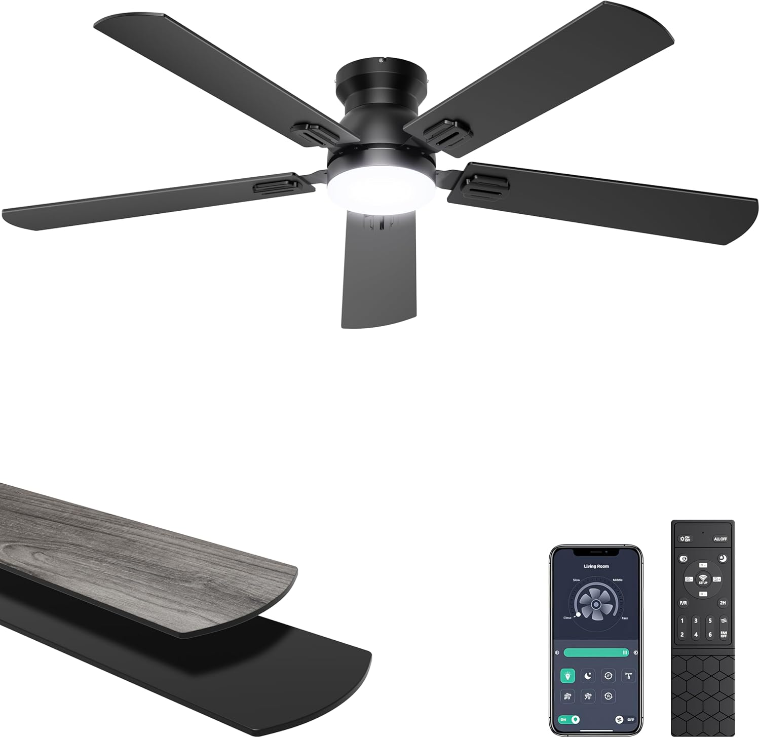 Detalle de Ohniyou 52-Inch Low Profile Ceiling Fan with Lights