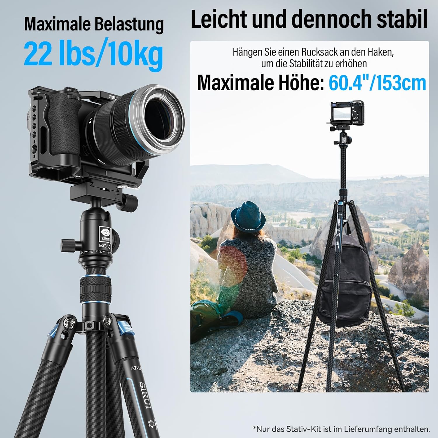 Thumbnail 5 de SIRUI Carbon Traveler X-III Reisestativ mit BG40 360° Kugelkopf – 152 cm, 900 g, max. Traglast 10 kg