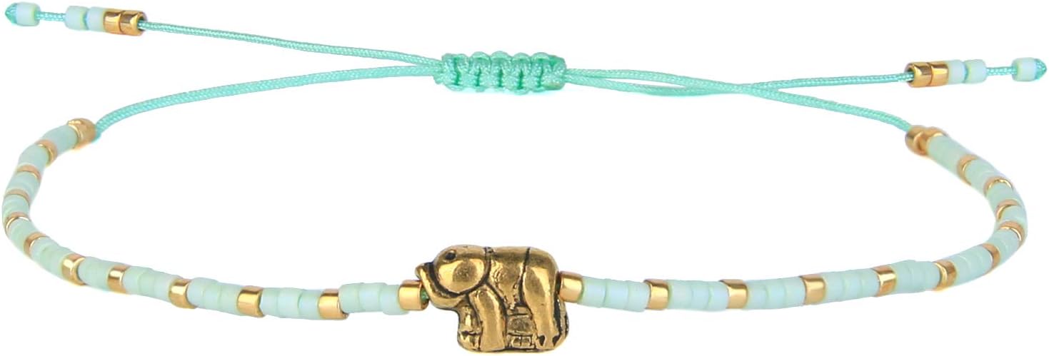 Detalle de KELITCH Glücklich Gold Elefant Strang Armbänder – Handgefertigter Boho Schmuck für Damen