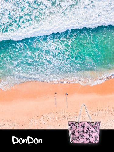 Detalle de DonDon Grande borsa da spiaggia idrorepellente con cerniera – Shopper Palmas rosa
