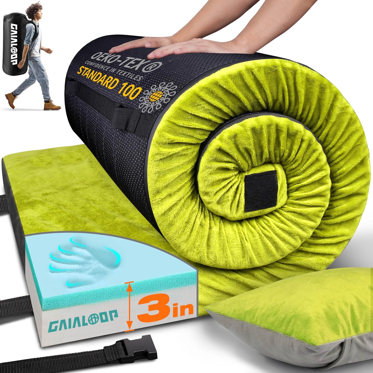 Detalle de GAIALOOP 3-Inch Memory Foam Camping Mattress