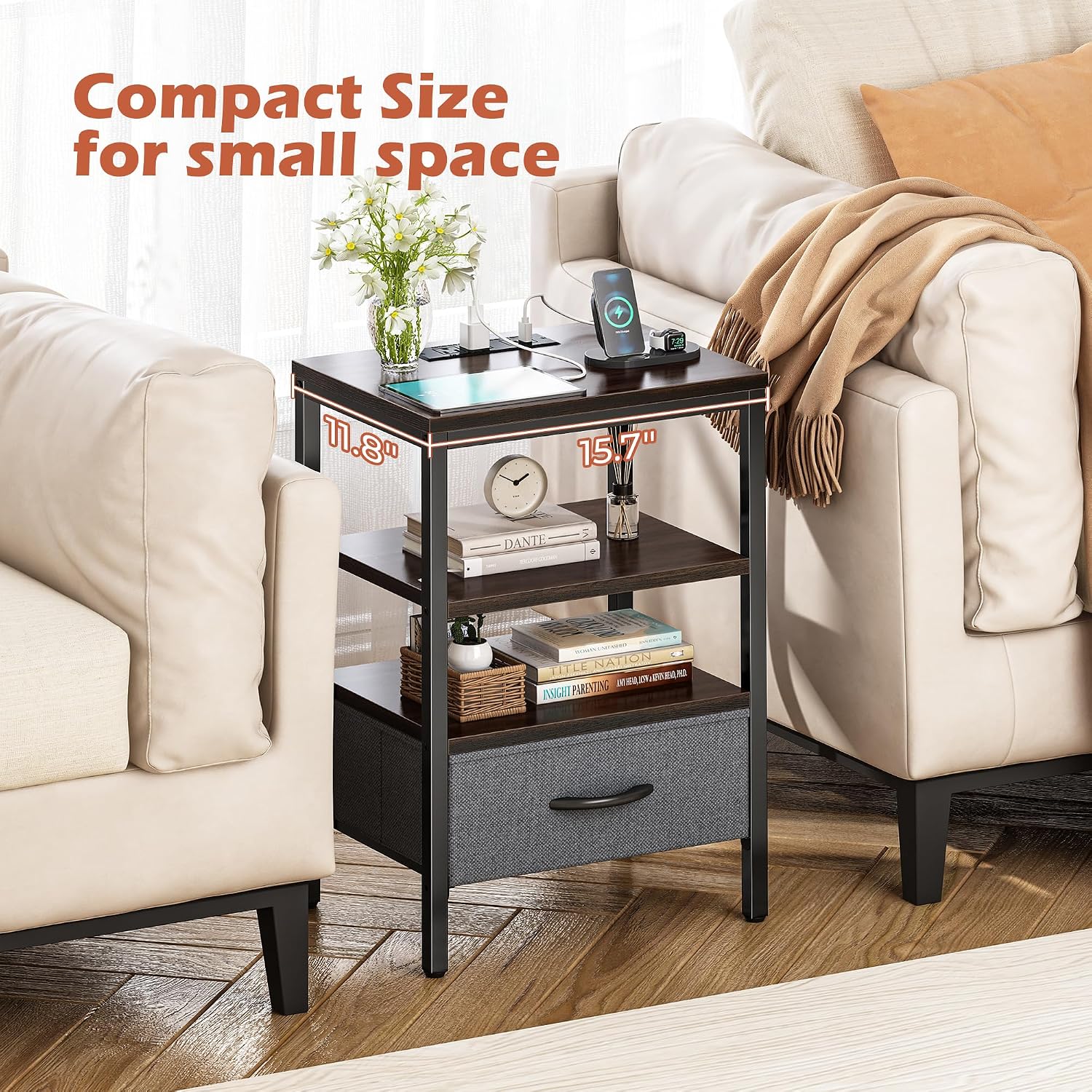 Thumbnail 6 de SUPERJARE Nightstand with Charging Station