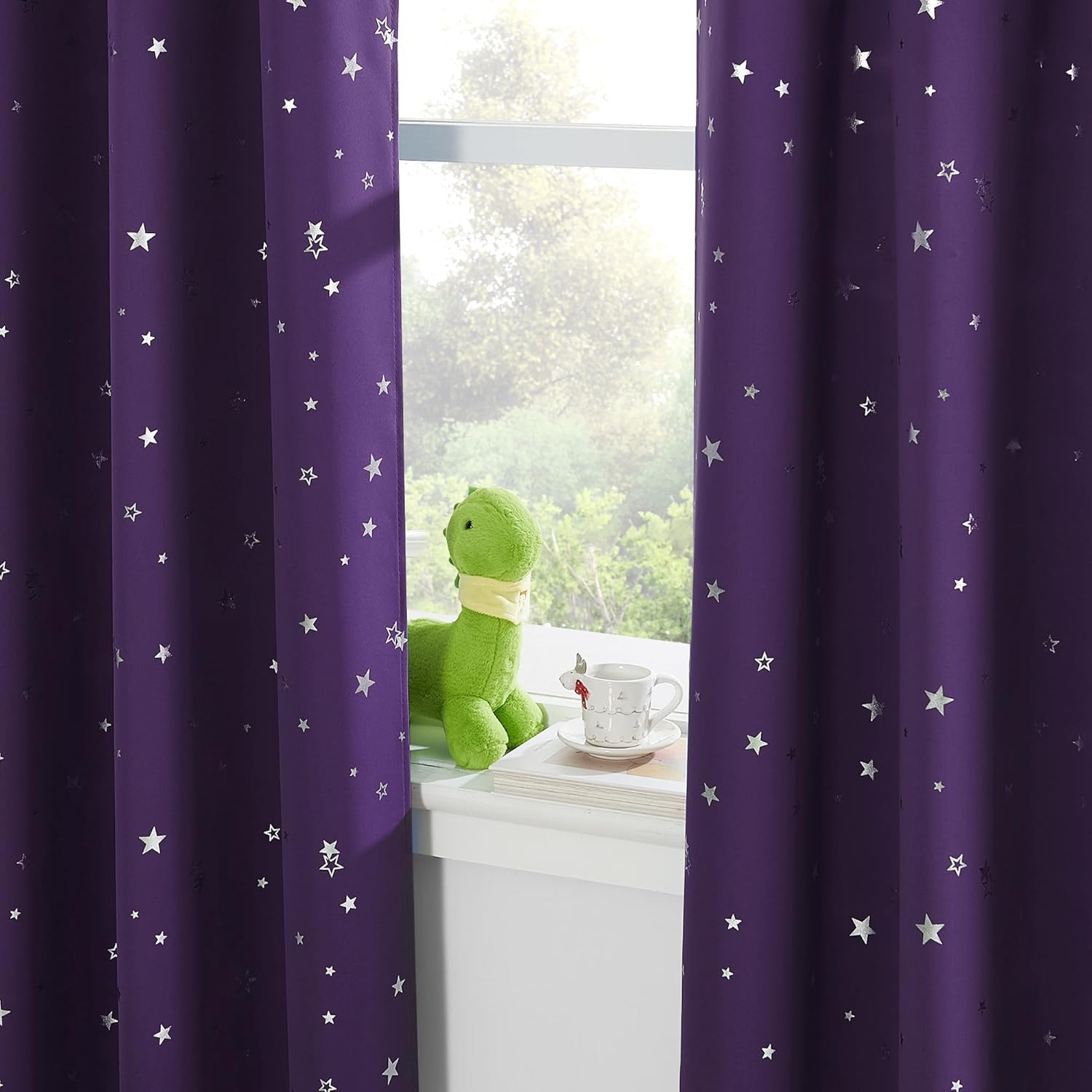 Thumbnail 6 de PONY DANCE Kids Blackout Curtains W46 x L72 – Nursery thermal stars eyelet panels in purple (2-pack)