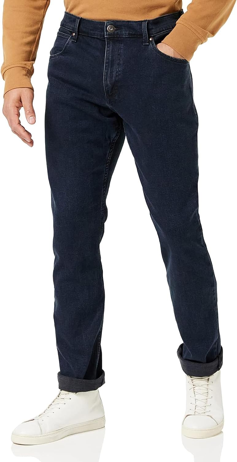 Detalle de Wrangler Herren Jeans Regular – Mid Waist, Regular Fit, Blau/Schwarz