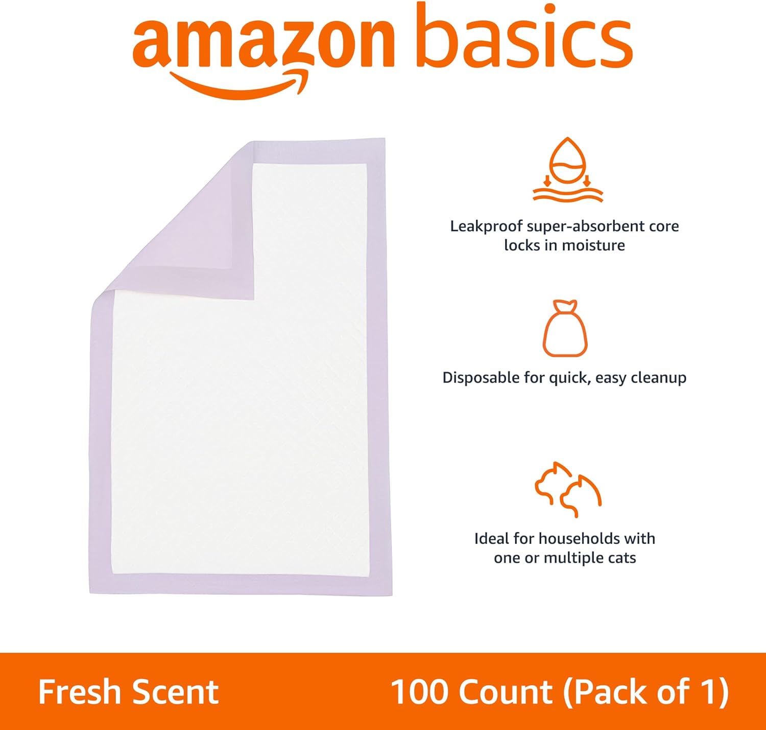 Detalle 2 de Amazon Basics Fresh Scent Cat Litter Pads — 100 Pack (Universal Fit) for Litter Boxes and Carriers