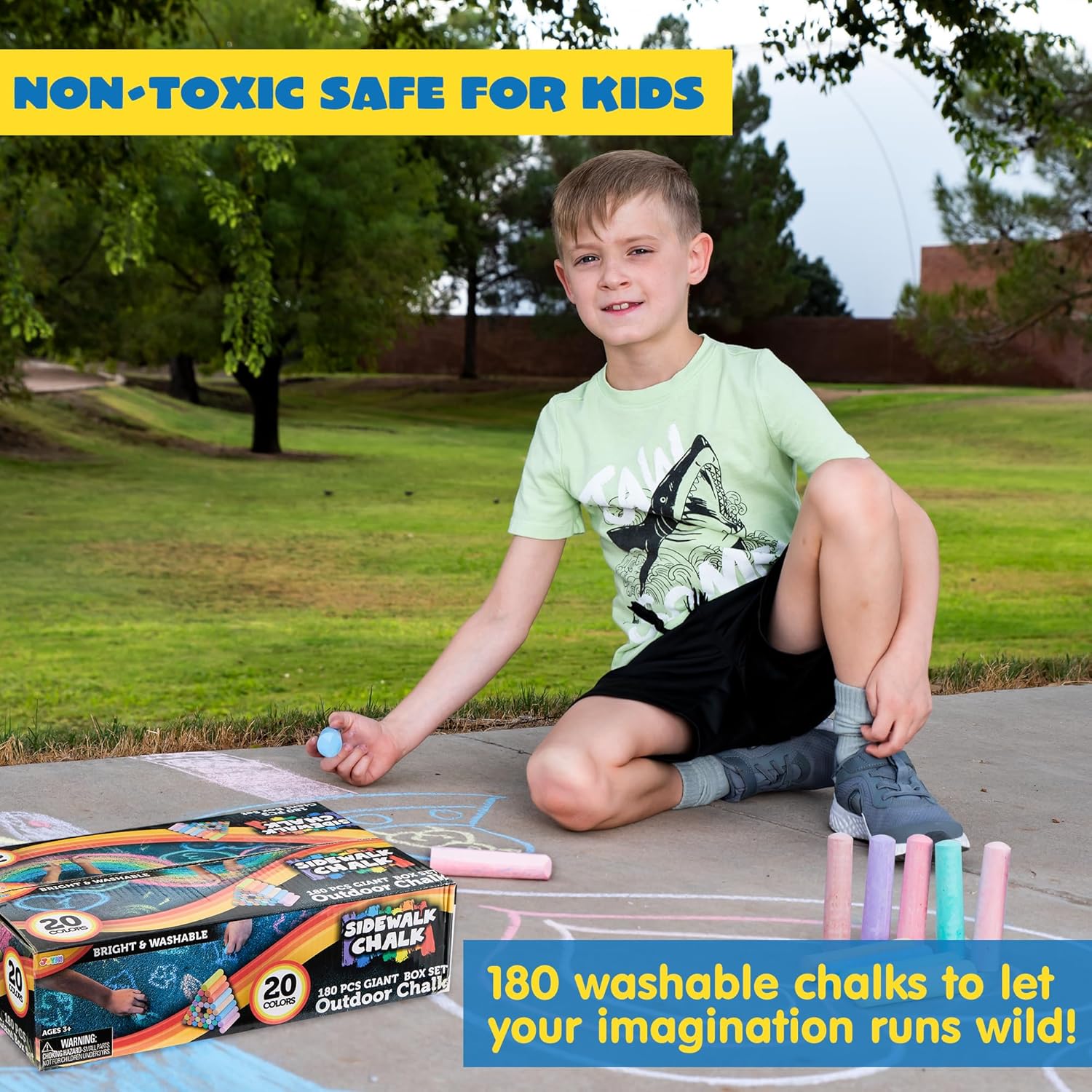 Thumbnail 3 de JOYIN 180-Piece Washable Sidewalk Chalk Set (20 Colors) — Jumbo, Non-Toxic Outdoor Art