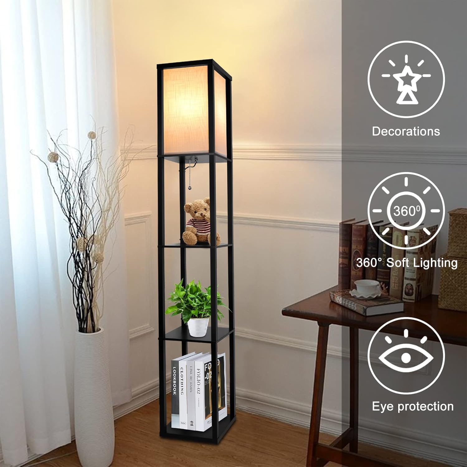 Detalle 2 de Aimosen Stehlampe mit Regal 162 cm