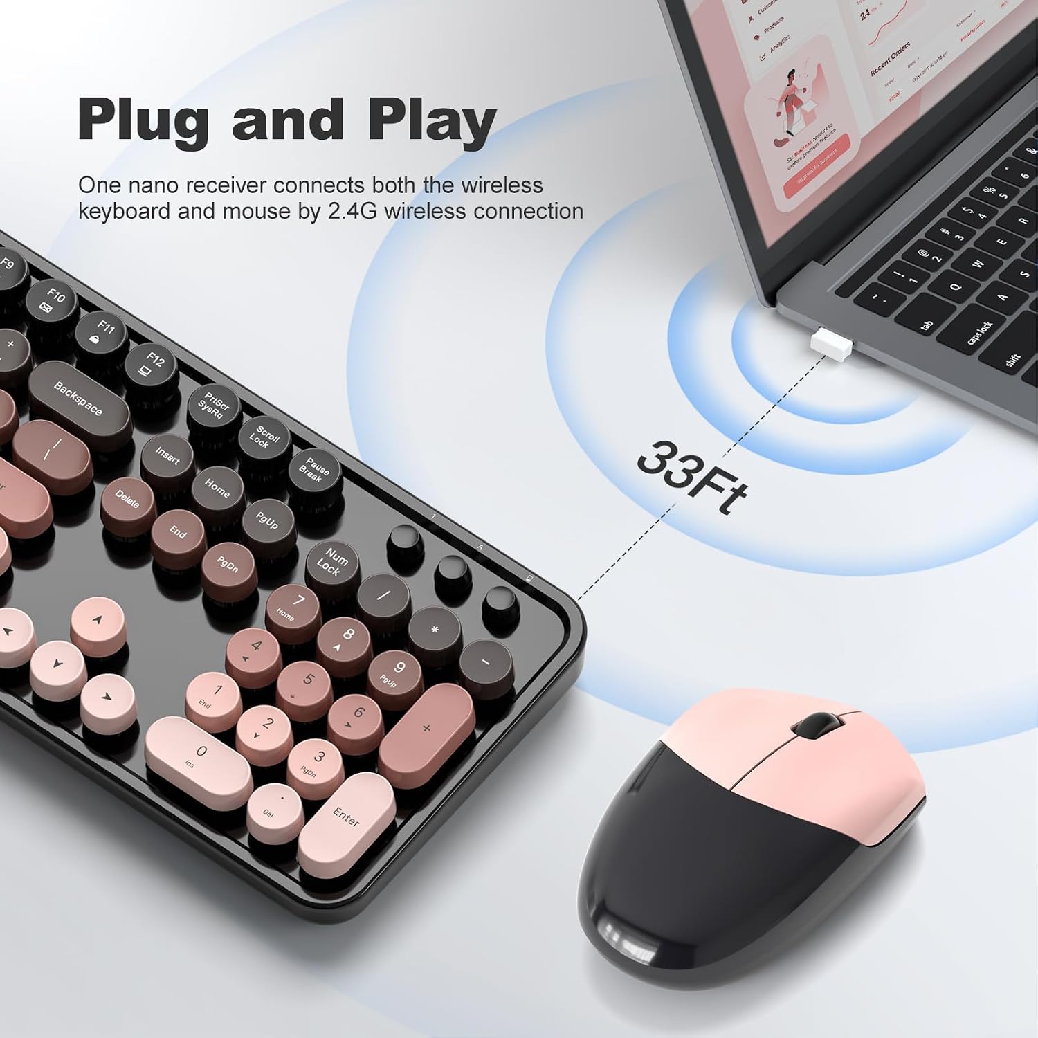 Thumbnail 1 de MOFII Wireless Keyboard and Mouse Combo: Full-Size 2.4G Plug-and-Play Set (Blackberry Gradient)