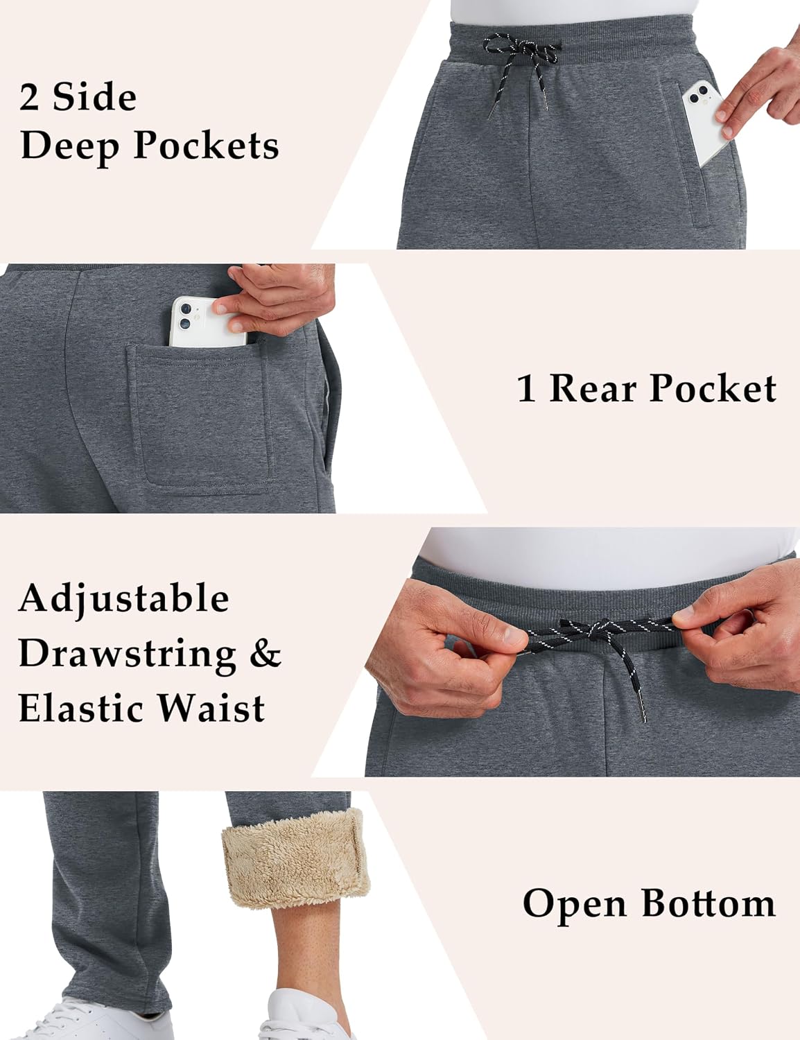 Detalle 2 de MAGCOMSEN Sherpa-Lined Sweatpants, Heavyweight Fleece, 3 Pockets