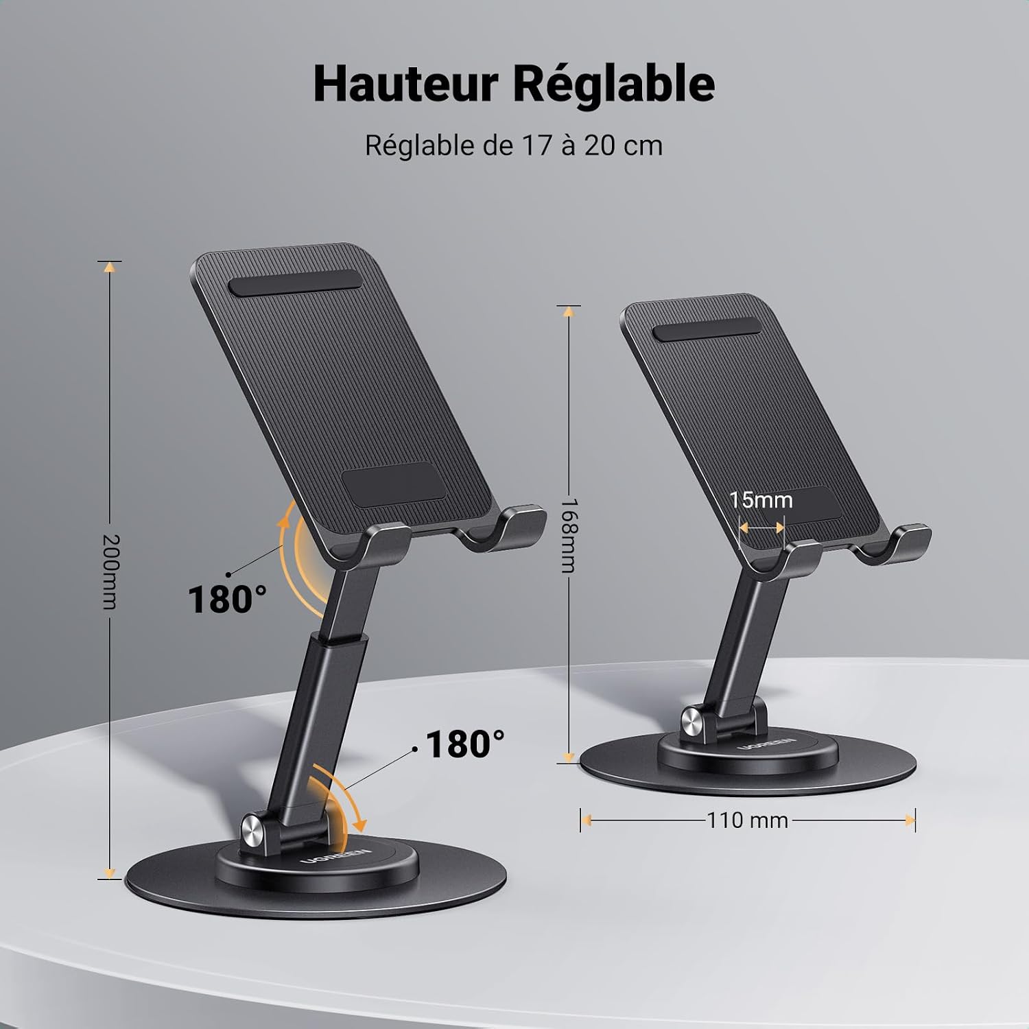 Detalle de UGREEN Support Téléphone Bureau Haut Réglable – rotating 360° et à hauteur ajustable