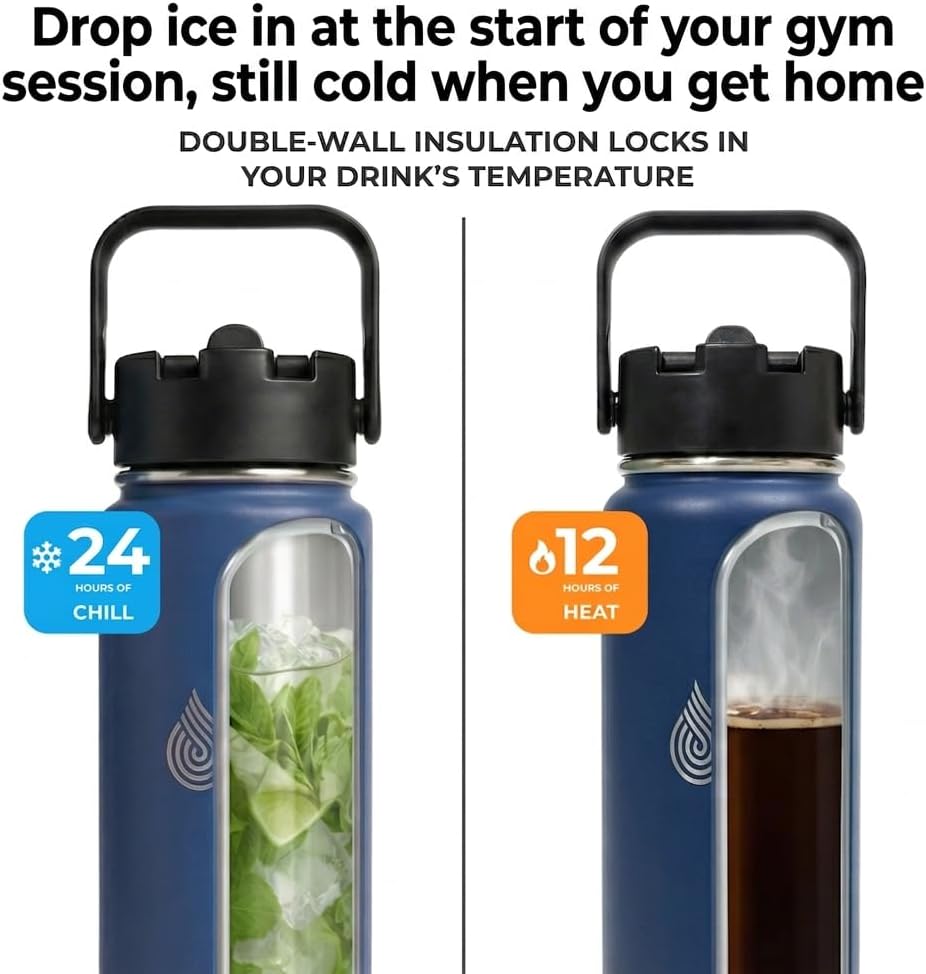 Detalle 2 de Insulated 750ml Metal Water Bottle with Dual Lid – Blue Daydrate