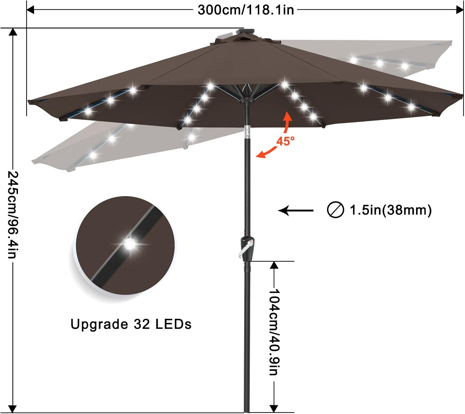 Thumbnail 2 de ABCCANOPY Solar Patio Umbrella, 10-Foot