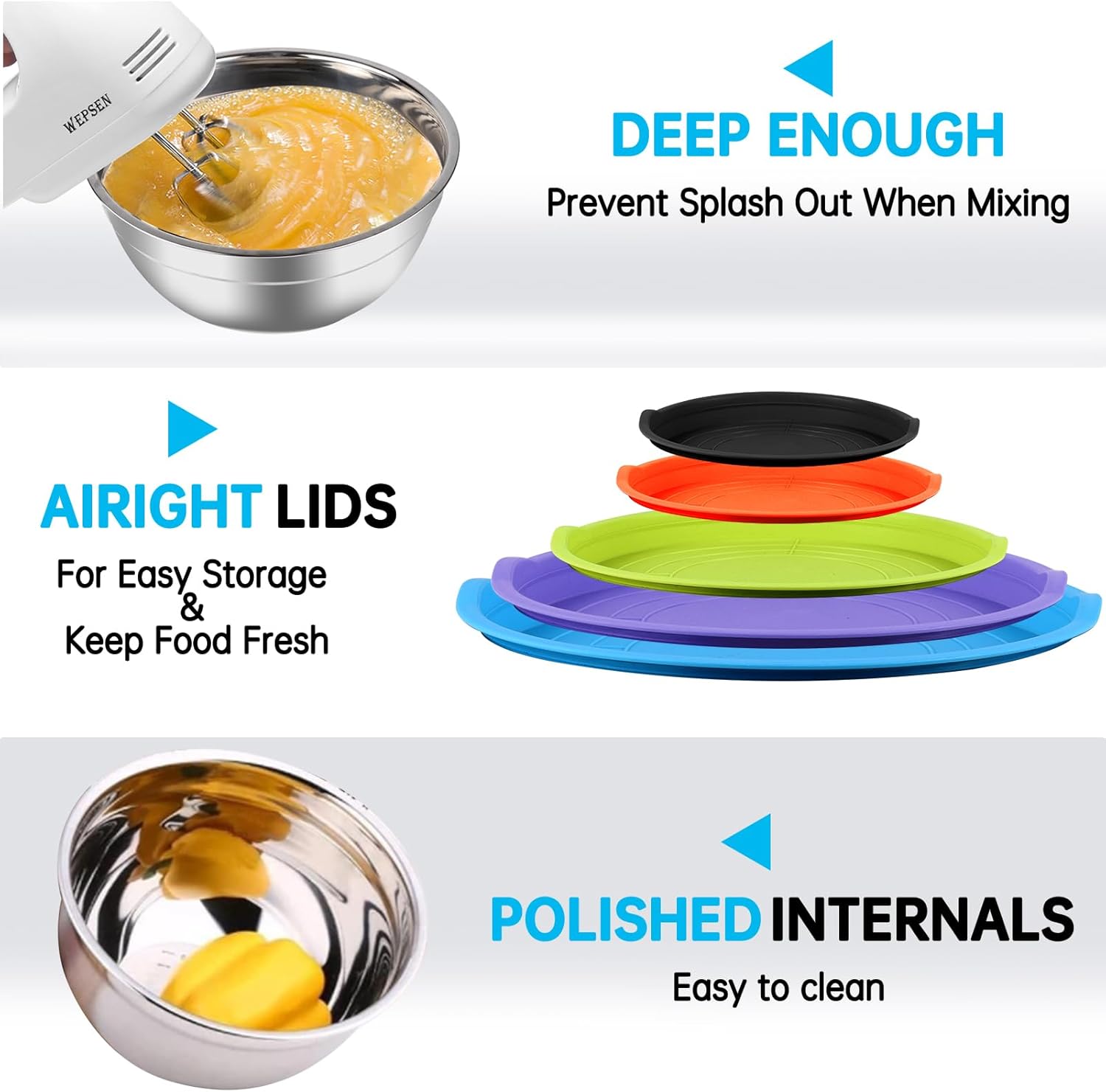 Thumbnail 4 de WEPSEN Mixing Bowls with Lid Set (25PCS) — Stainless Steel Nesting Bowls for Baking, Prep, Mixing & Storage