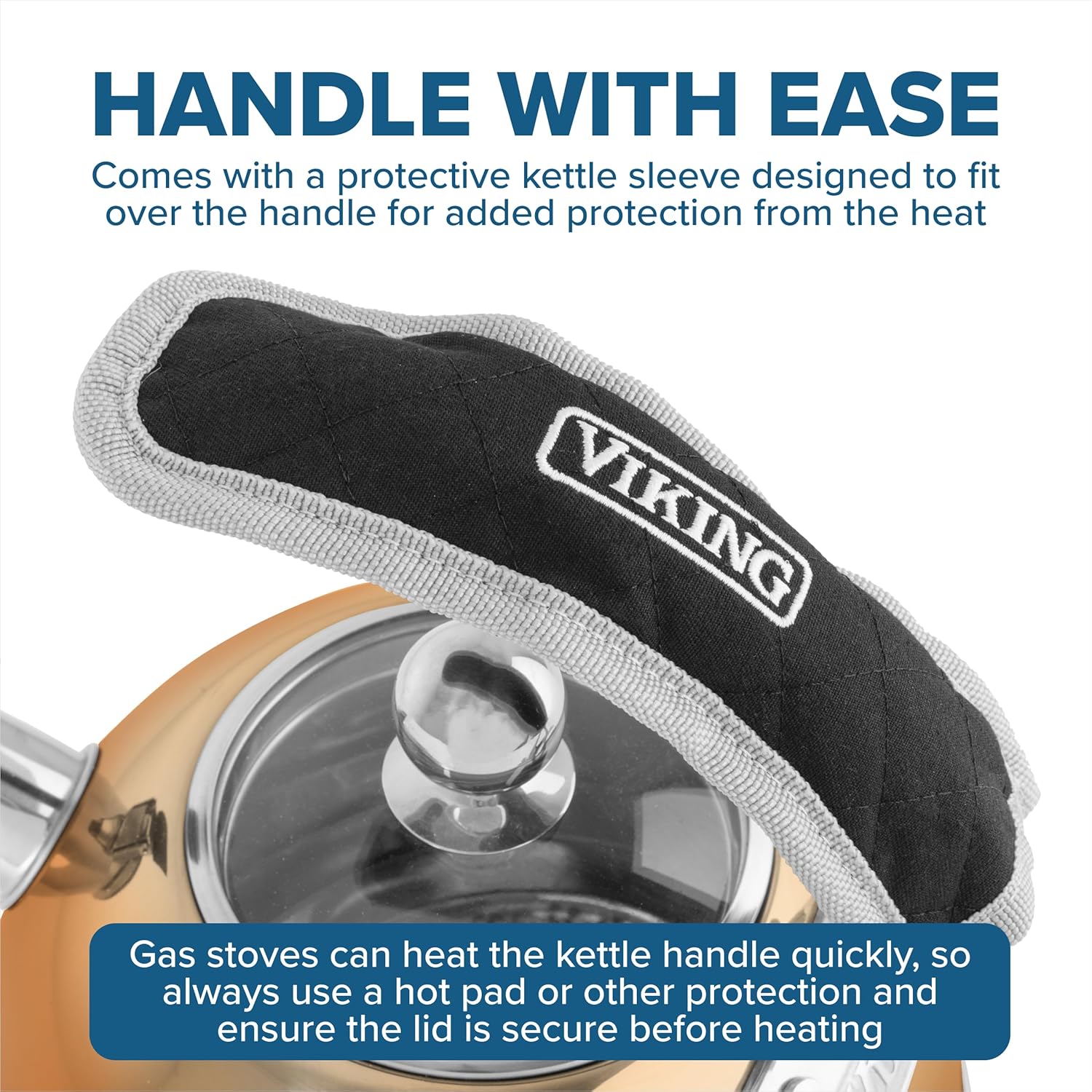Detalle de Viking 3-Ply Stainless Steel Tea Kettle (2.6 Quart) with Tempered Glass Lid, Rose Gold
