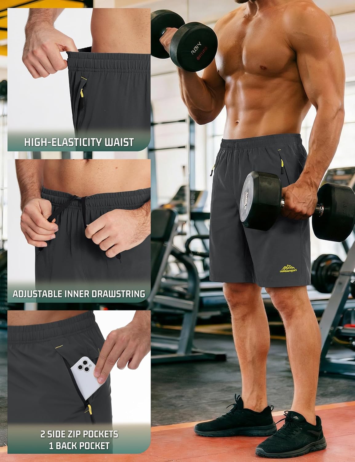 Thumbnail 3 de TACVASEN Men's Quick-Drying Training Shorts: Breathable, Lightweight Running Shorts with Zip Pockets