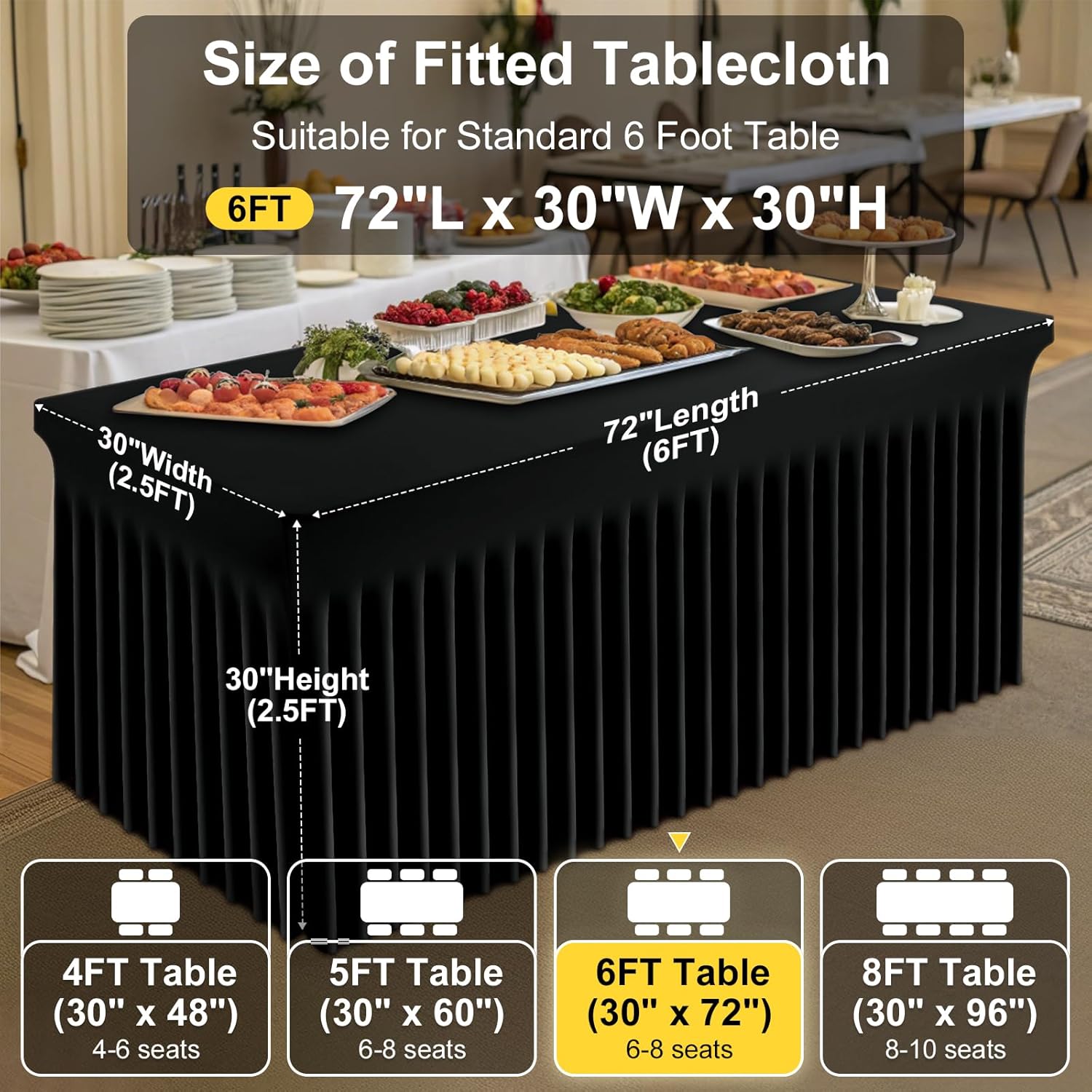 Thumbnail 3 de Smiry Spandex Tablecloth 72" for 6FT Tables 📋