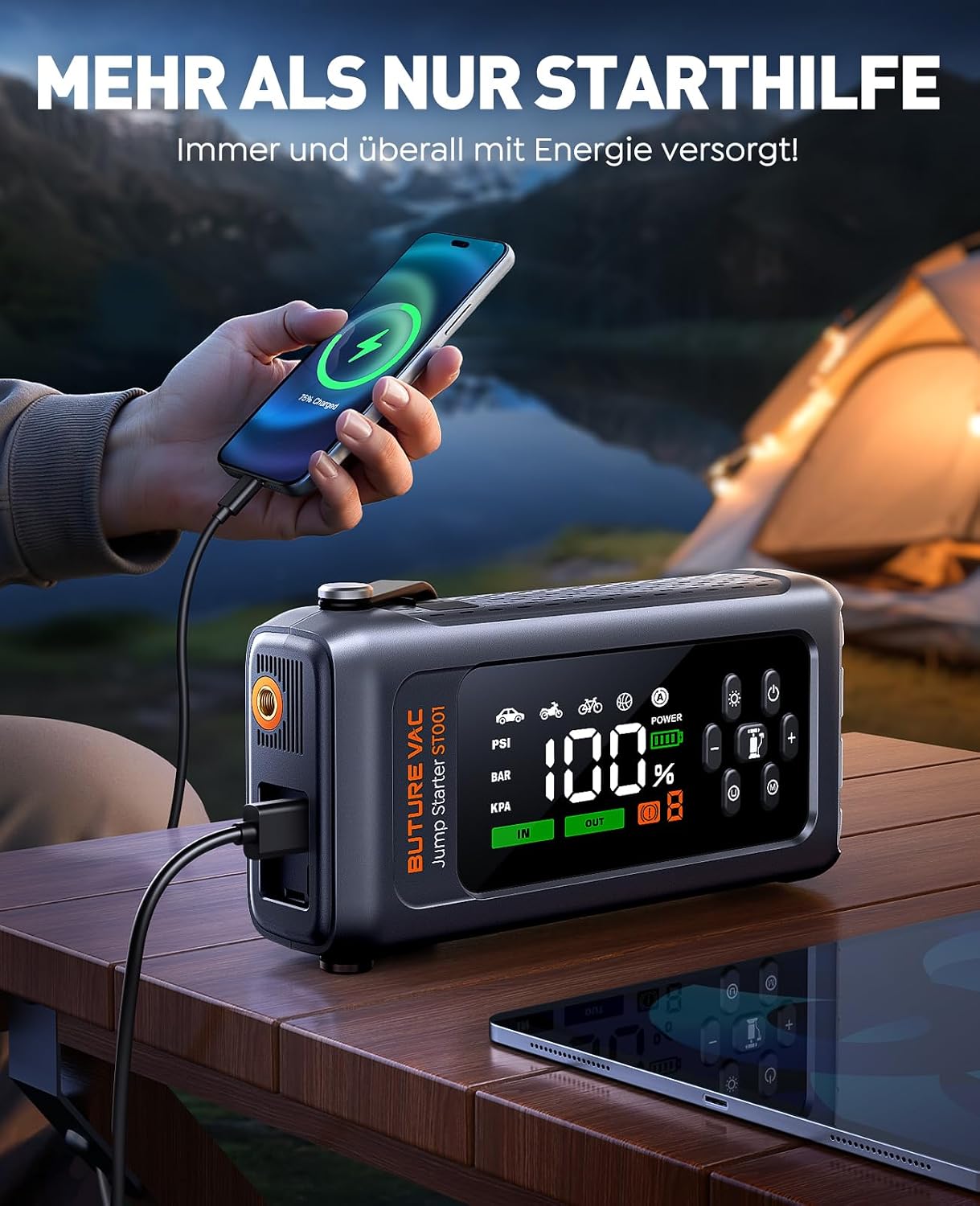 Detalle 2 de 5000A Starthilfe Powerbank mit Kompressor