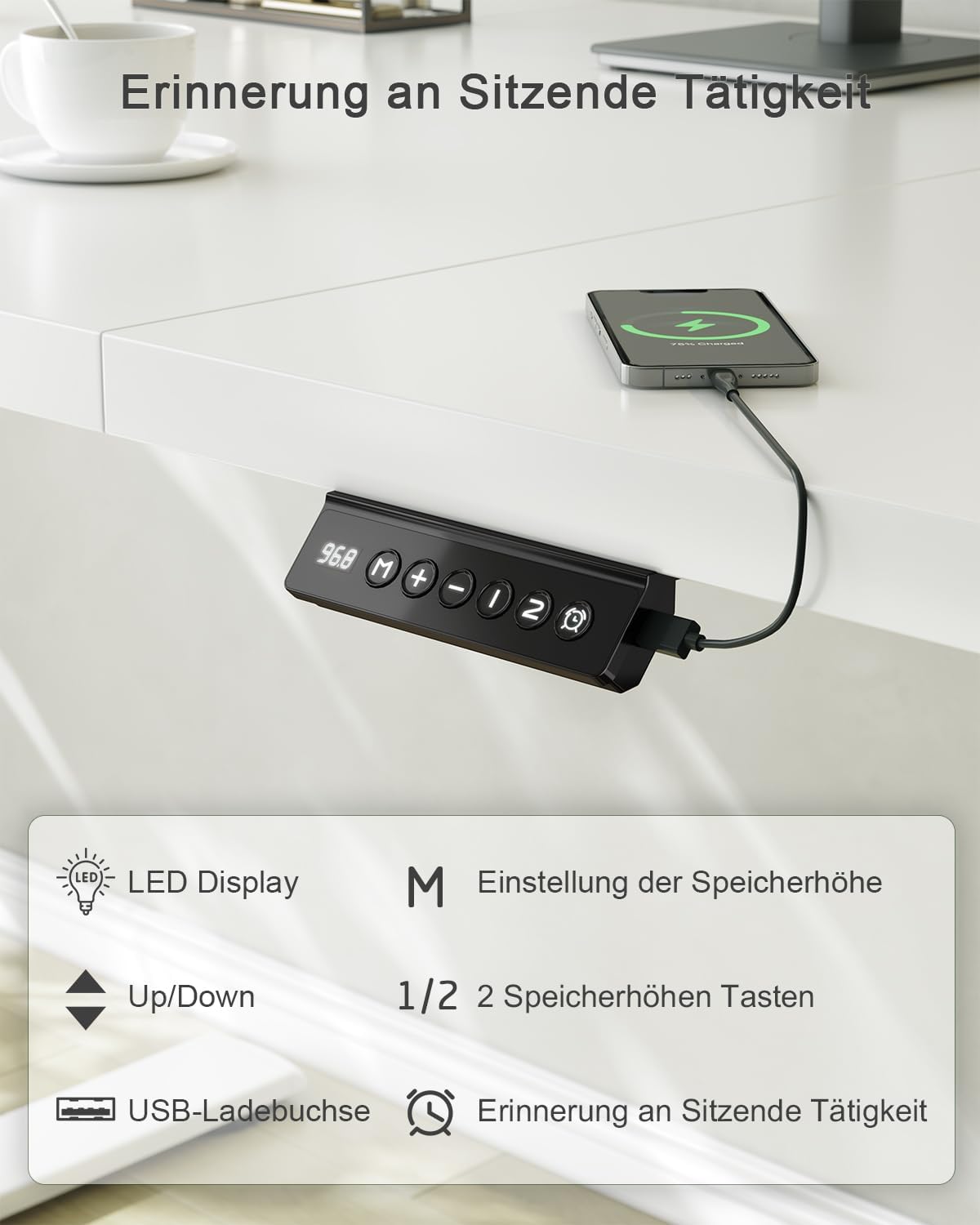 Thumbnail 3 de JUMMICO 140 x 60 Steh-Sitz Schreibtisch