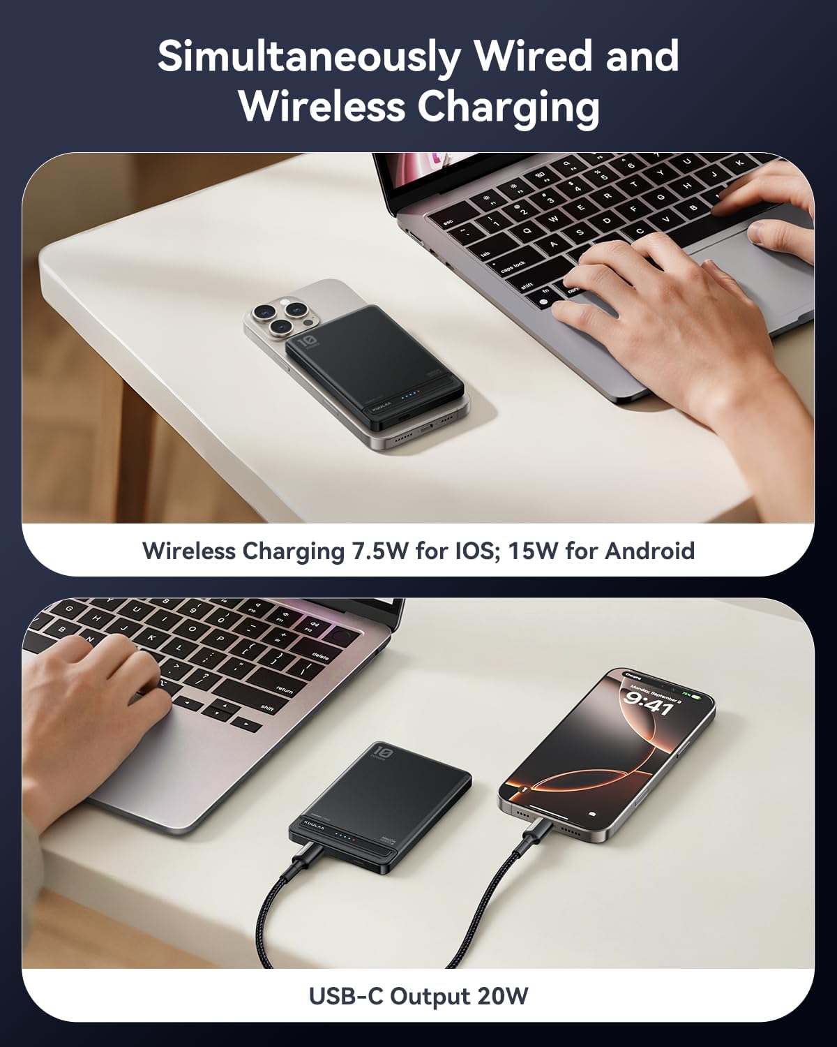 Thumbnail 2 de Kuulaa MagSafe Power Bank 10,000mAh Slim Magnetic (13mm) — USB-C in/out & wireless charging up to 15W