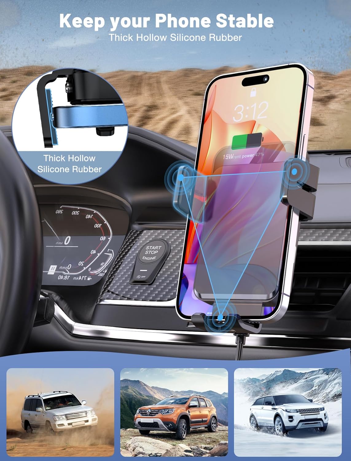 Thumbnail 5 de MOKPR Wireless Car Charger, 15W Auto-Clamping Mount with Air Vent Clip