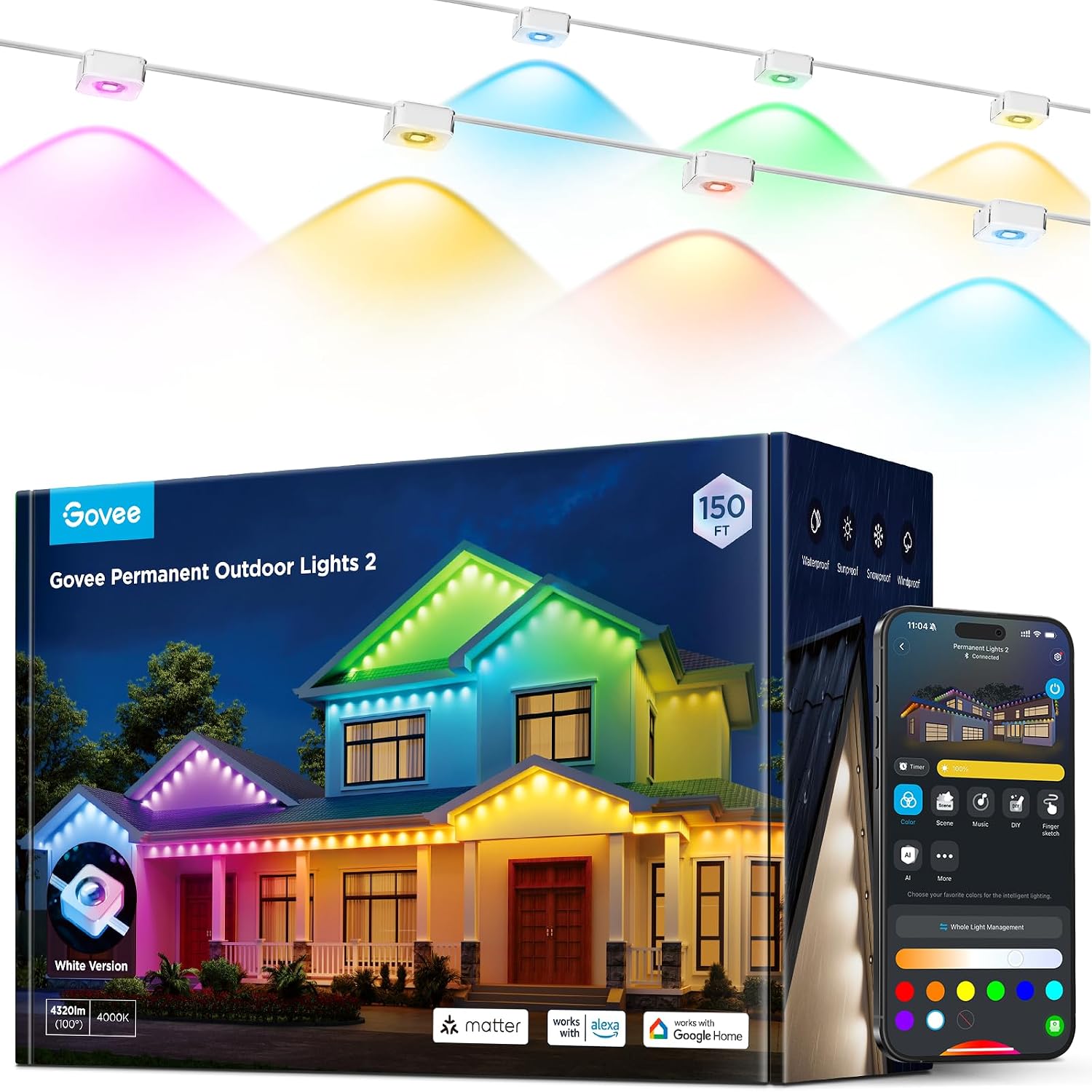 Detalle de Govee Permanent Outdoor Lights 2, 150ft RGBIC