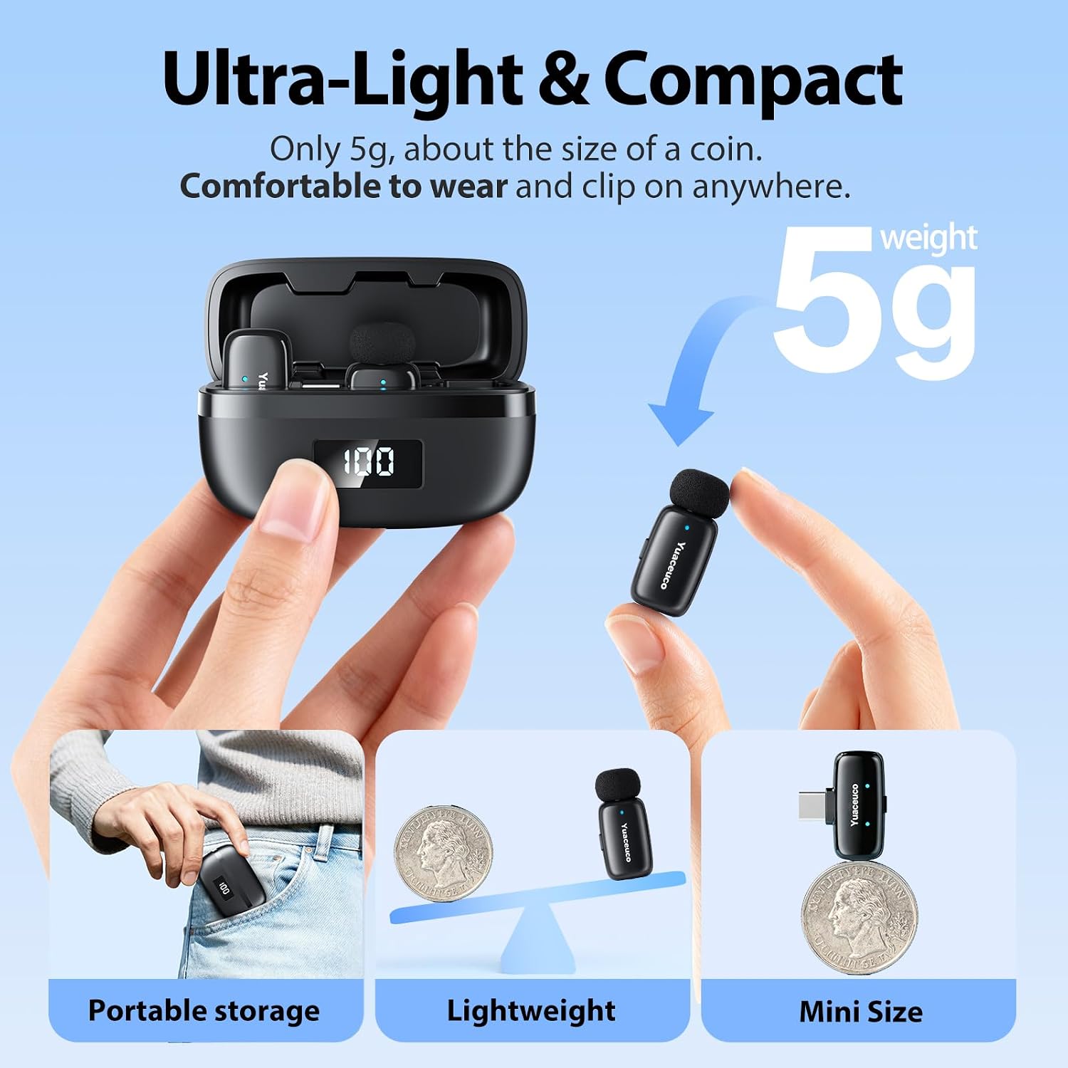 Detalle de Yuaceuco Wireless Lavalier Microphone 131 ft