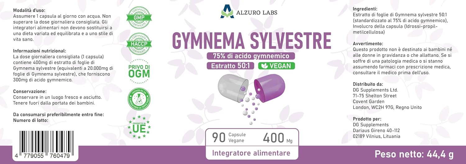 Thumbnail 5 de ALZURO LABS Gymnema Sylvestre 20 000mg 90 gélules