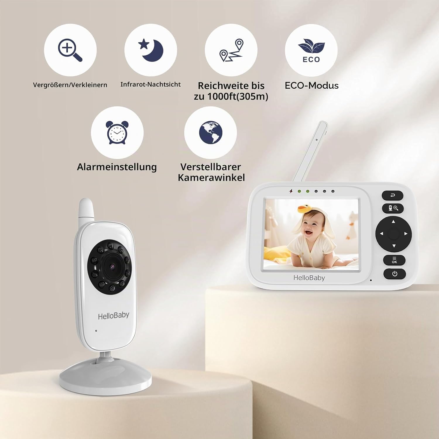 Thumbnail 2 de HelloBaby HB2438 Babyphone mit Kamera – kabelgebundene Übertragung, 3,2 Zoll Display