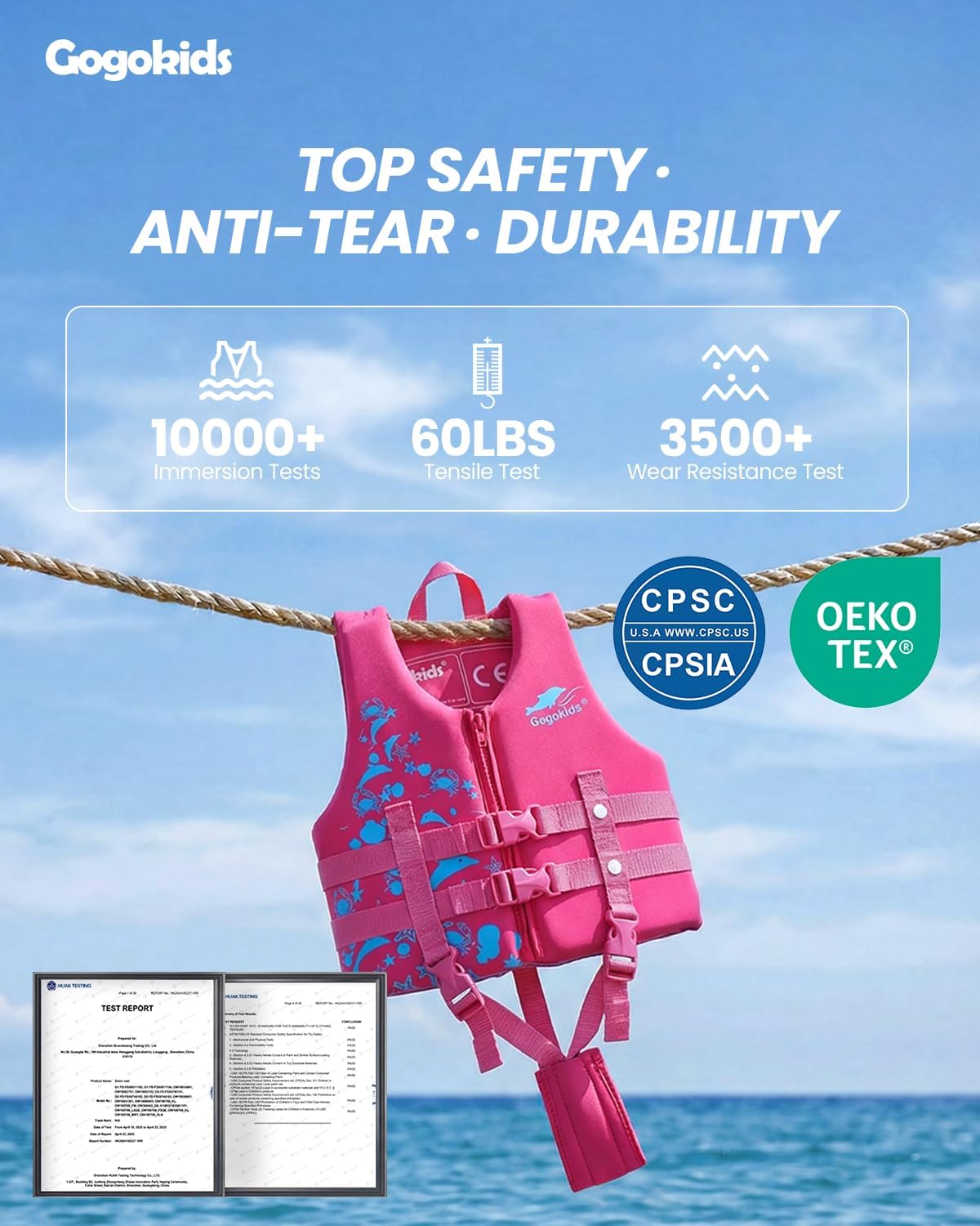 Thumbnail 1 de Gogokids Toddler Swim Vest (Kids Floaties) with Safety Strap, Buoyancy Jacket for Ages 2–8 (22–60 lbs)